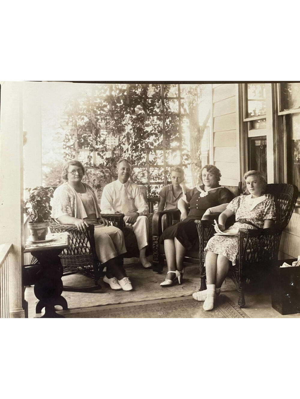 Family On Porch Photo Black & White Photograph Vintage 8 x 10 Photo